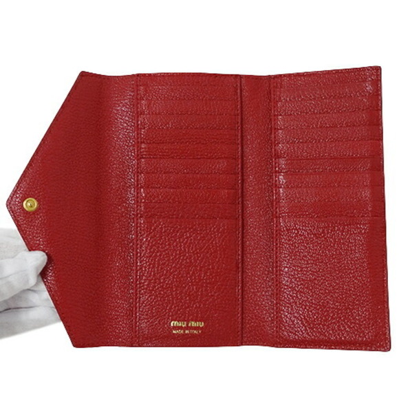 Miu MIUMIU Wallet Women's Long Leather Madras Love Pink 5MH013 Letter Heart - Picture 4 of 12